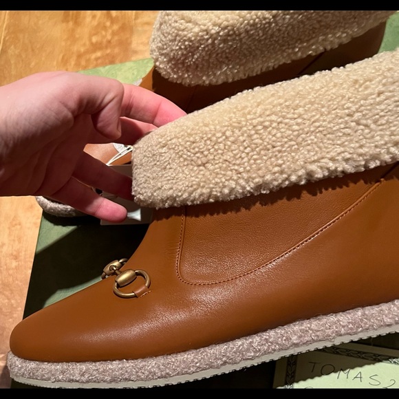 GUCCI Women’s Wool Leather brown Ankle Boots Size 39/9 - Picture 2 of 7